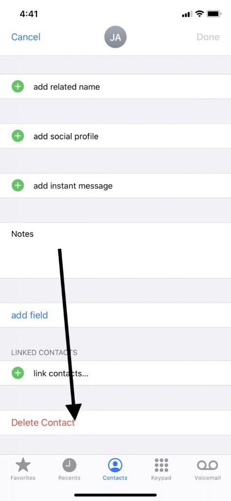 iPhoneの連絡先を削除して、もう一度追加します