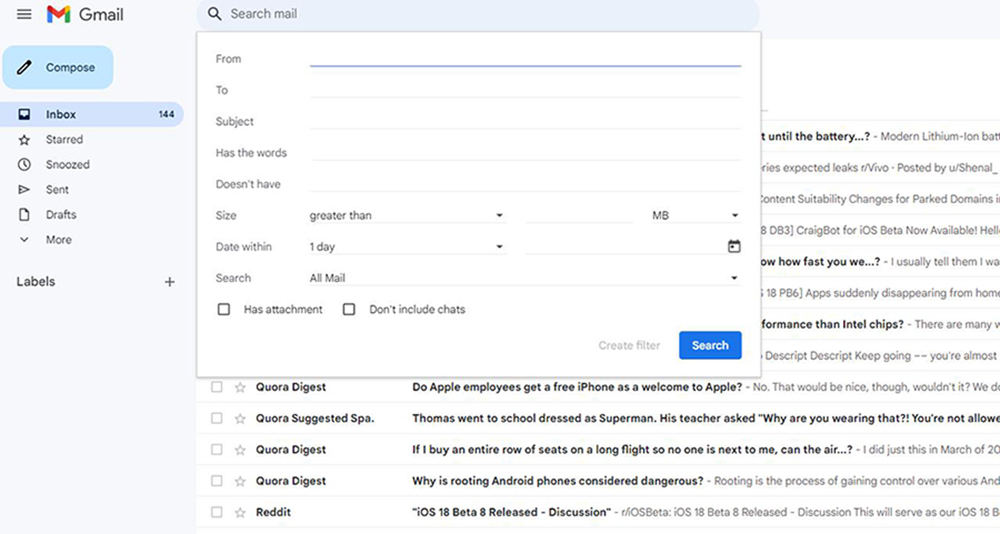 Gmail Advanced Search