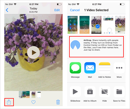 Airdropを介してiPhoneからiPadまでビデオを共有します