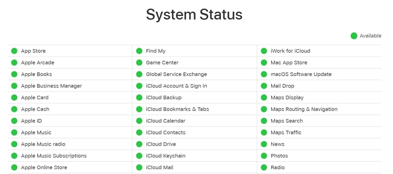 iCloudシステムを確認してください