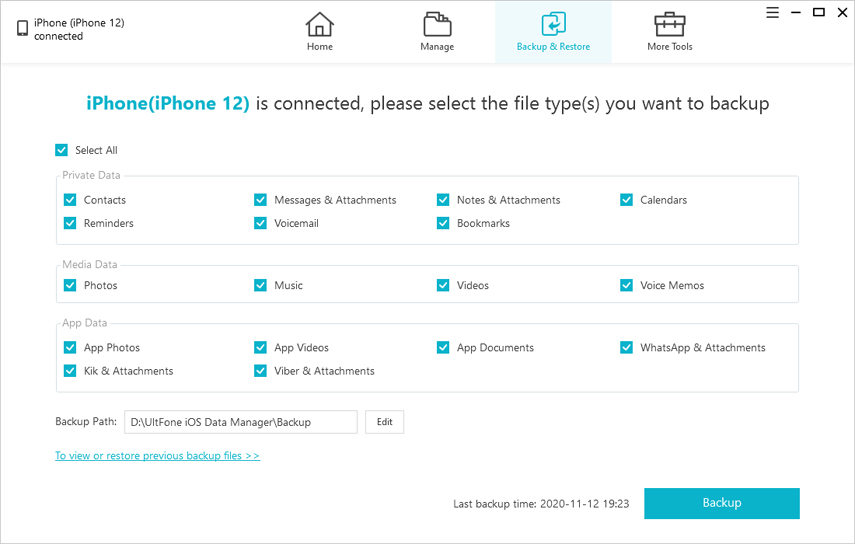 Ultfone無料のiPhoneバックアップはコンピューターソフトウェアにバックアップします