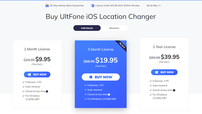 Ultfone iOSロケーションチェンジャーを購入します