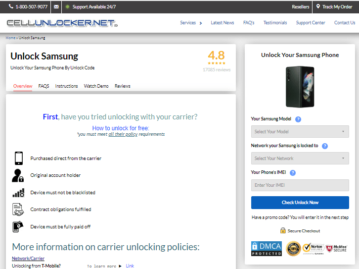 Cellunlocker Samsung Networkロック解除ツール