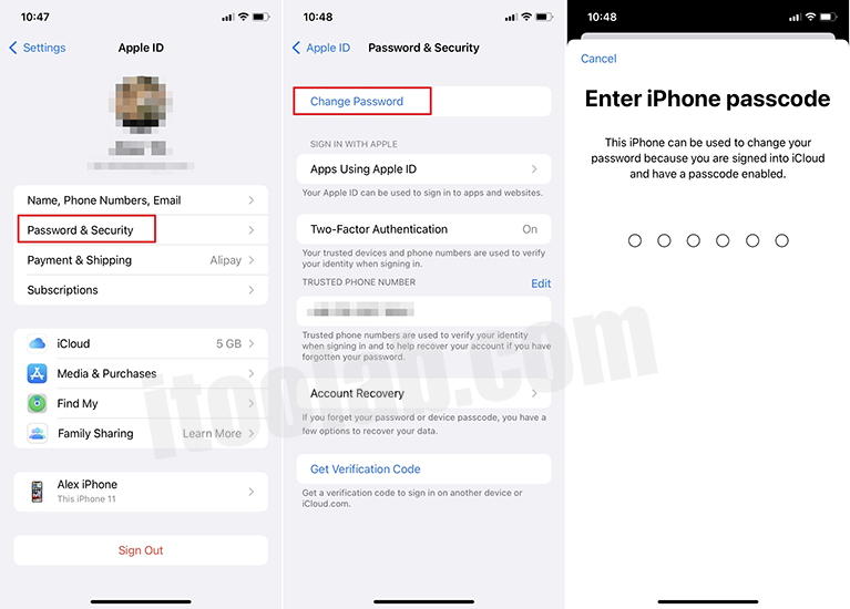 iPhoneパスワードを変更します