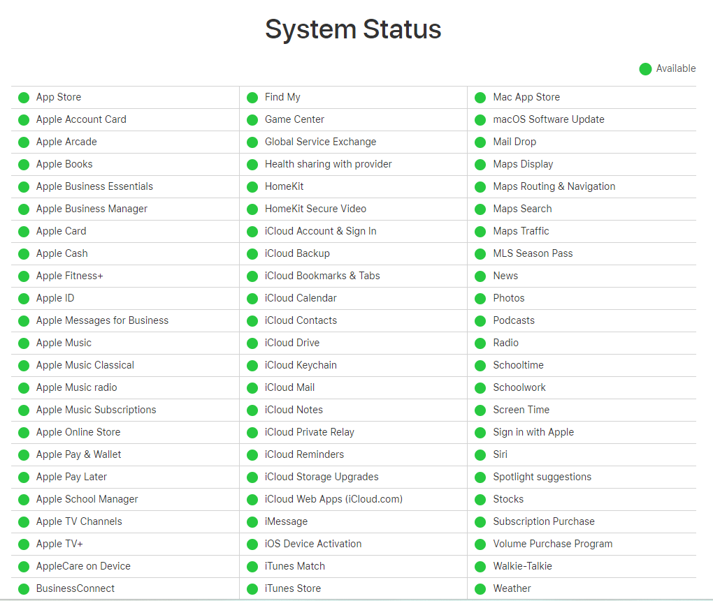Appleシステムのステータスを確認してください