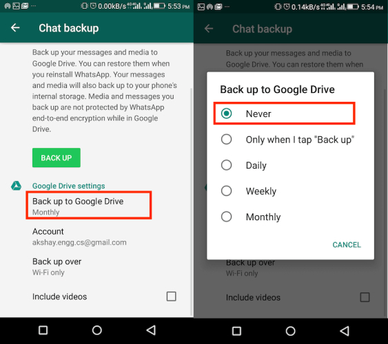 Googleドライブにバックアップしないでください