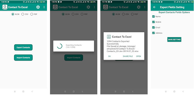 Android連絡先を連絡先を介してCSVファイルにエクスポートしてExcel