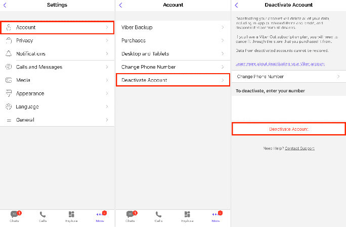 viberアカウントをローカルに非アクティブにします
