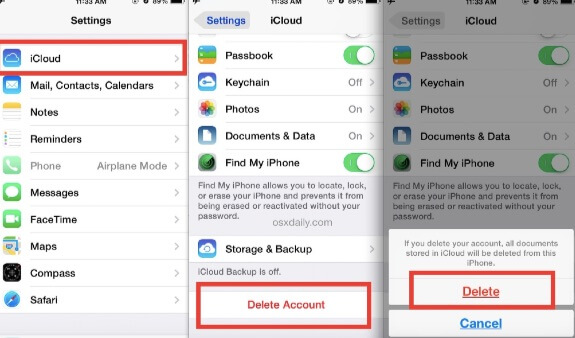 iCloudアカウントを削除します