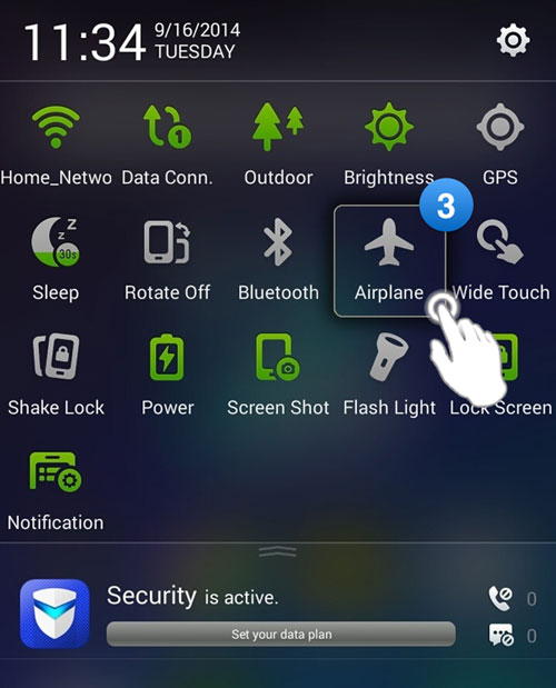 Androidでテキストを無効にするには、飛行機モードを有効にします