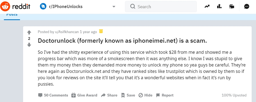 doctorunlock.netの多数の否定的なレビュー