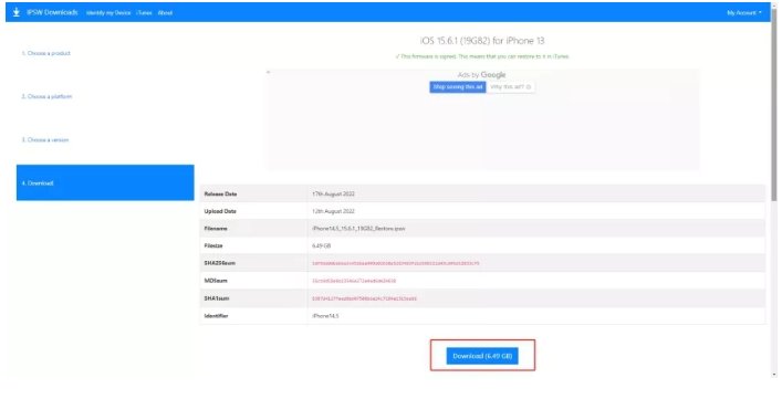iOS 17 IPSWファイルをダウンロードします