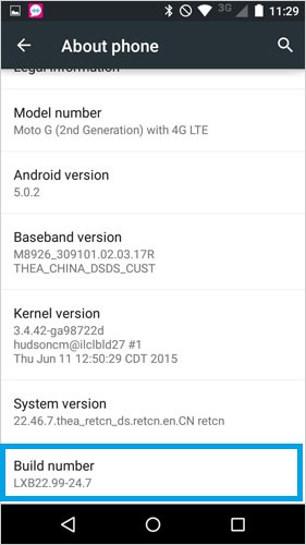 Motorola 2でUSBデバッグを開きます