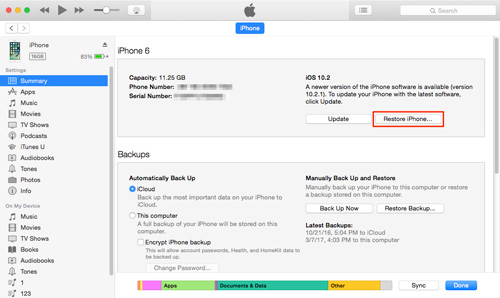 iTunesを使用してiPodをワイプします