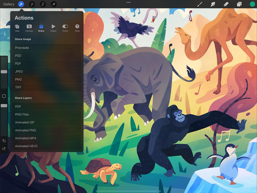 Procreateファイルをエクスポートします