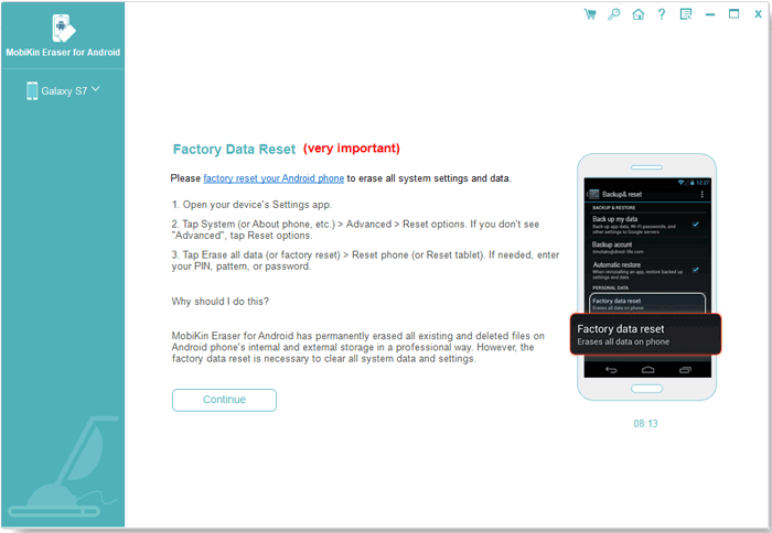 FactoryはAndroidをMobikinでリセットします