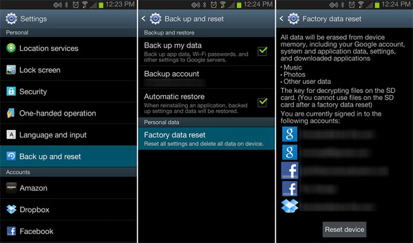 ファクトリーリセットAndroid電話