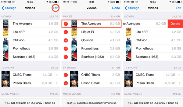 設定を介してiPhoneのビデオを削除します