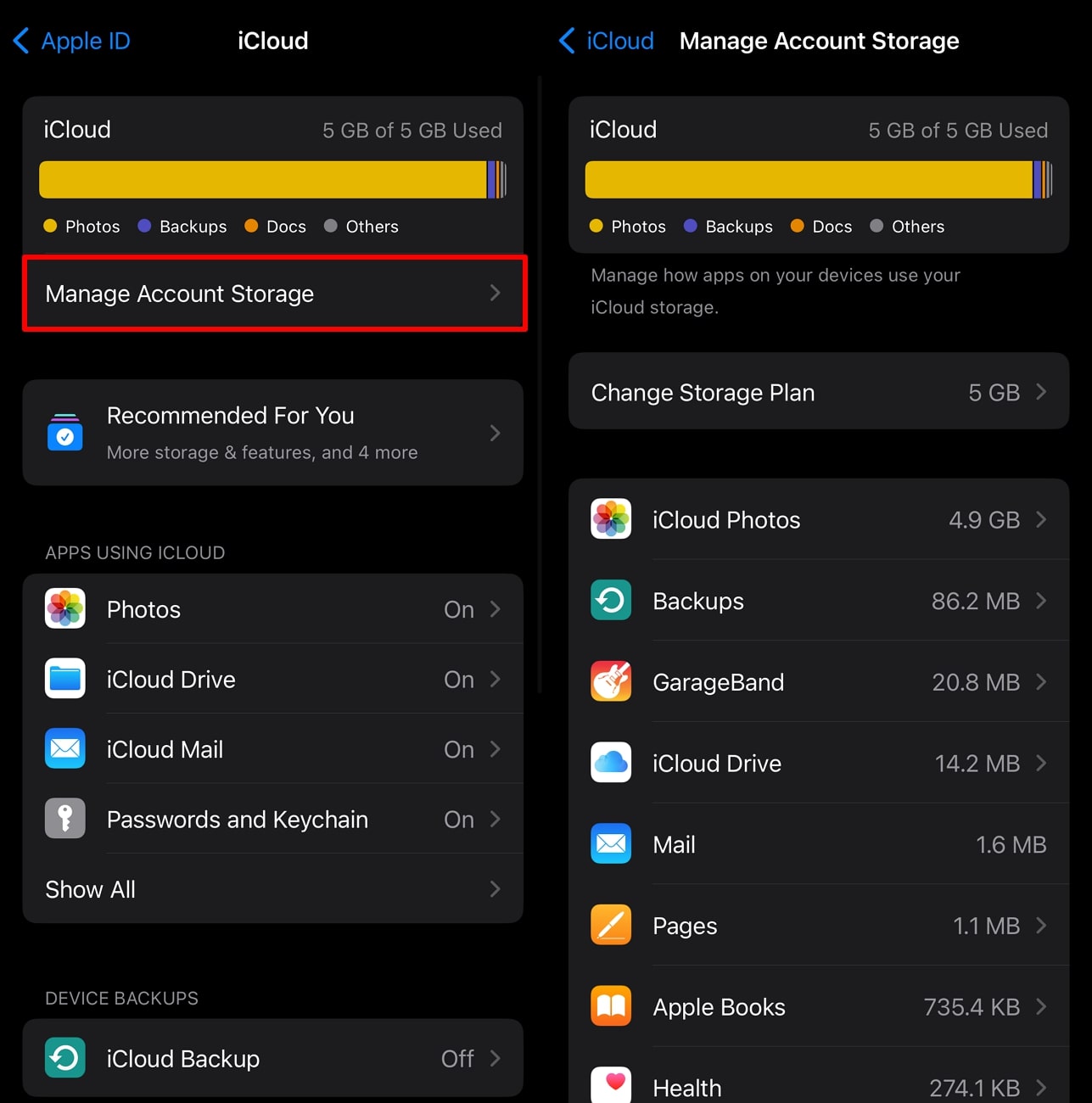 iCloudストレージを管理します