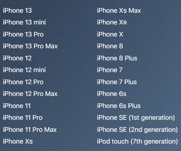 iOS 15サポートされたデバイスリスト