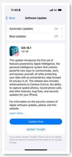 iOSバージョンを更新します