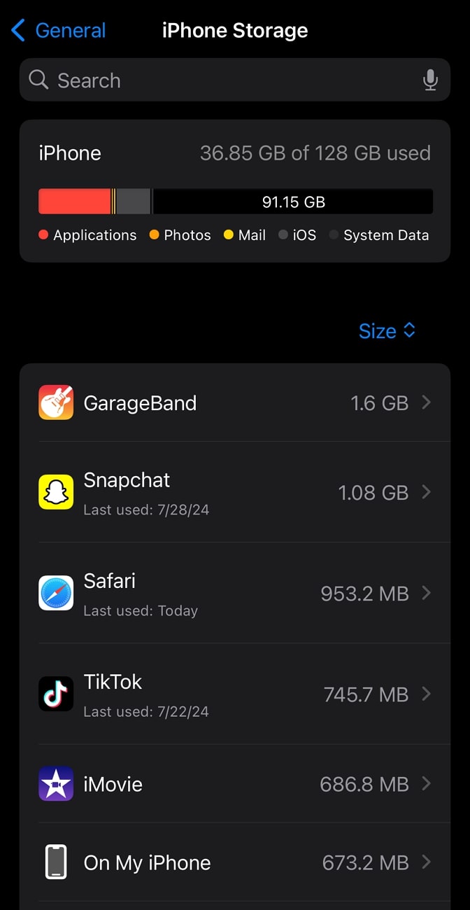 iPhoneストレージを確認してください