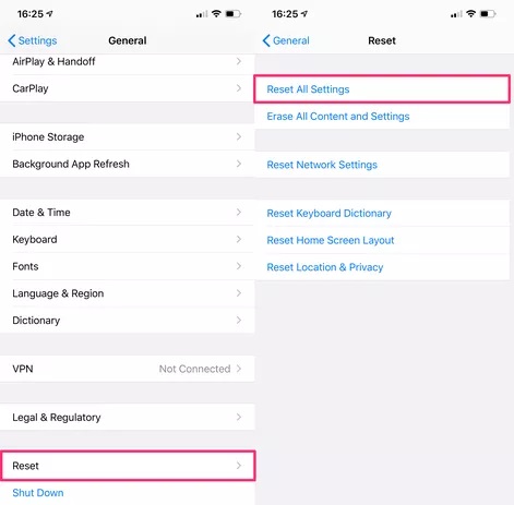 iPhoneはすべての設定をリセットします