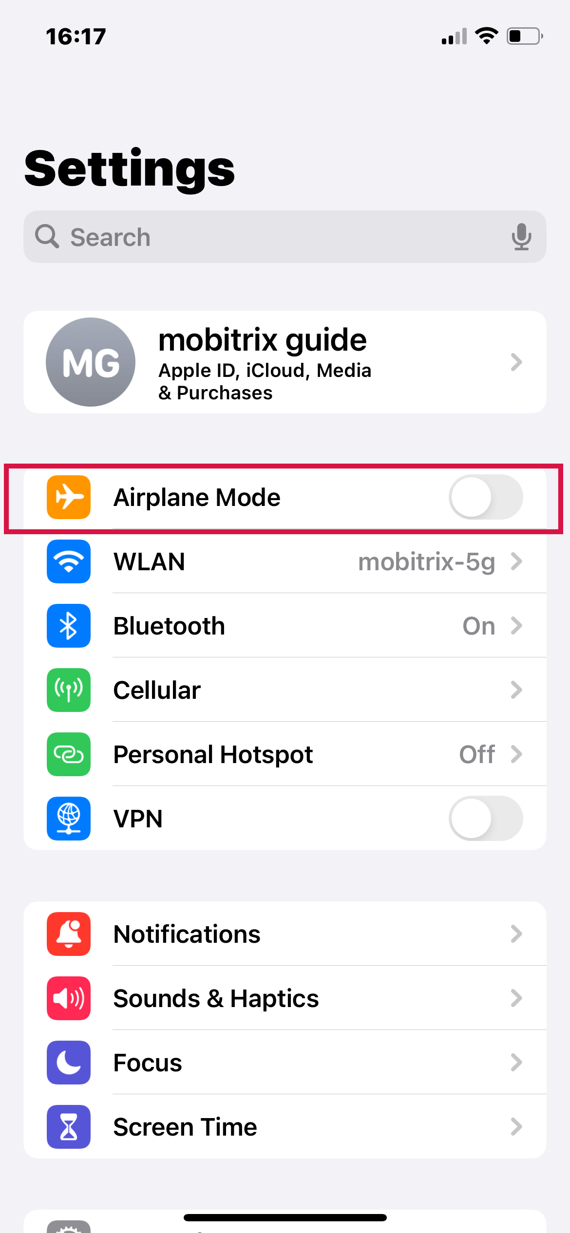 iPhoneの設定飛行機モードオフ