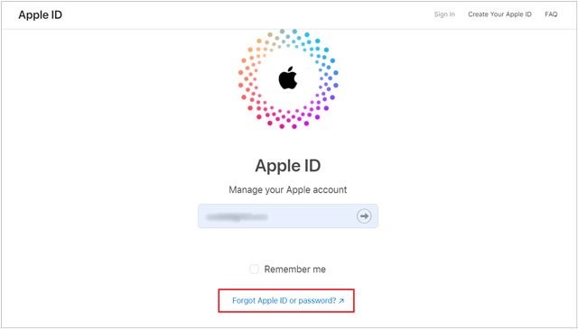 Iforgot Apple comを介してApple IDパスワードをリセットします
