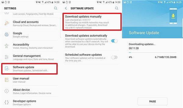 Androidのソフトウェアの更新を確認してください