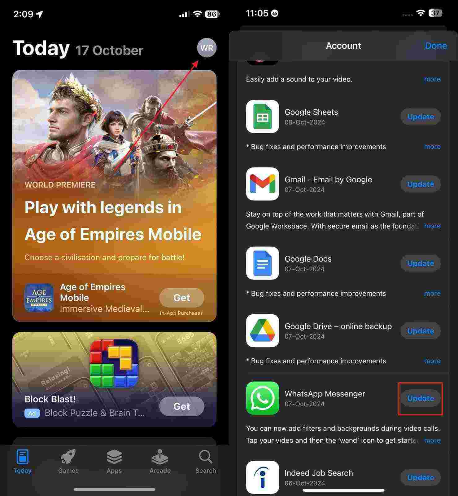 App StoreのWhatsAppアップデートをヒットします