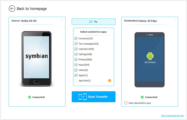 SMSフォルダーを選択して、NokiaからAndroidに転送します