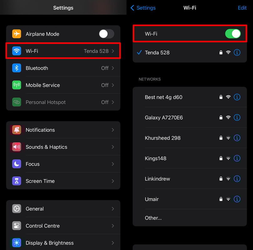 WiFiネットワーク接続を確認してください