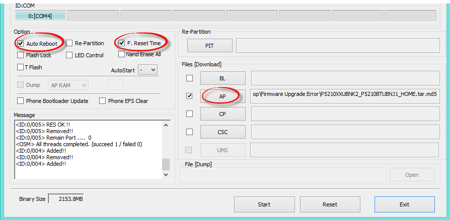 Odin FlashファームウェアSamsung