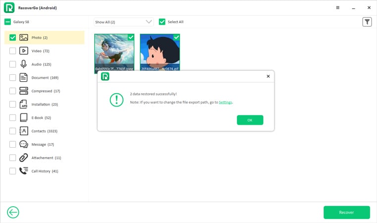 Fileの成功したRecovergo Androidを回復します