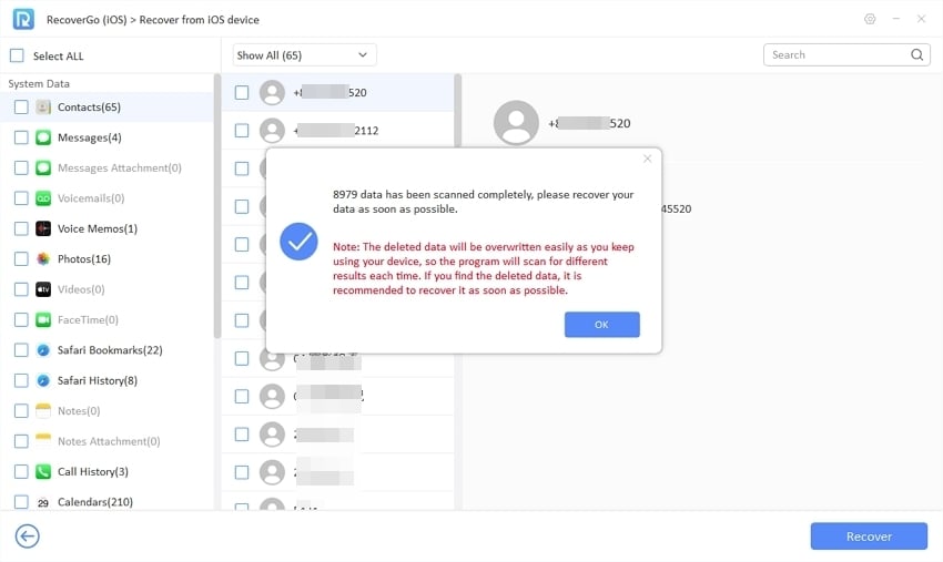 Recovergo iOSスキャンデータが終了します