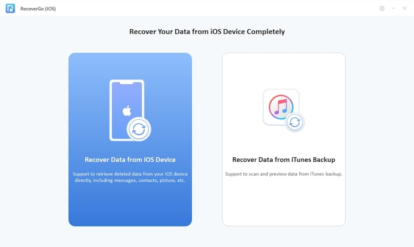 Recovergo iOSはiOSデバイスからRecoverを選択します