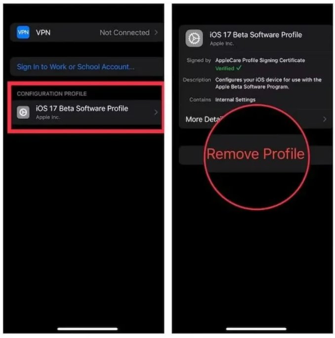 iOS 18プロファイルを削除します）