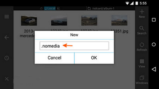 Androidギャラリーを修正するためにNomediaフォルダを変更して写真を表示しない