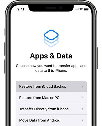 iCloudバックアップから復元することを選択します