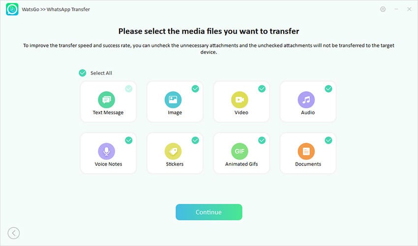 転送するWhatsAppデータを選択します