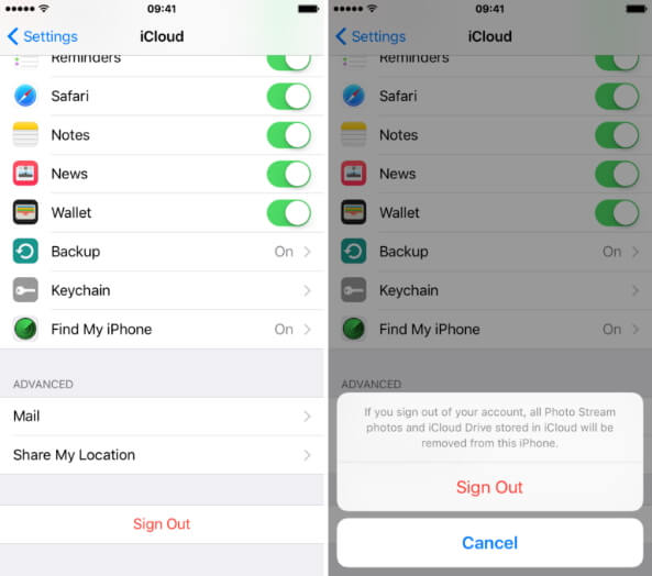 iCloudからサインアウトし、サインインします