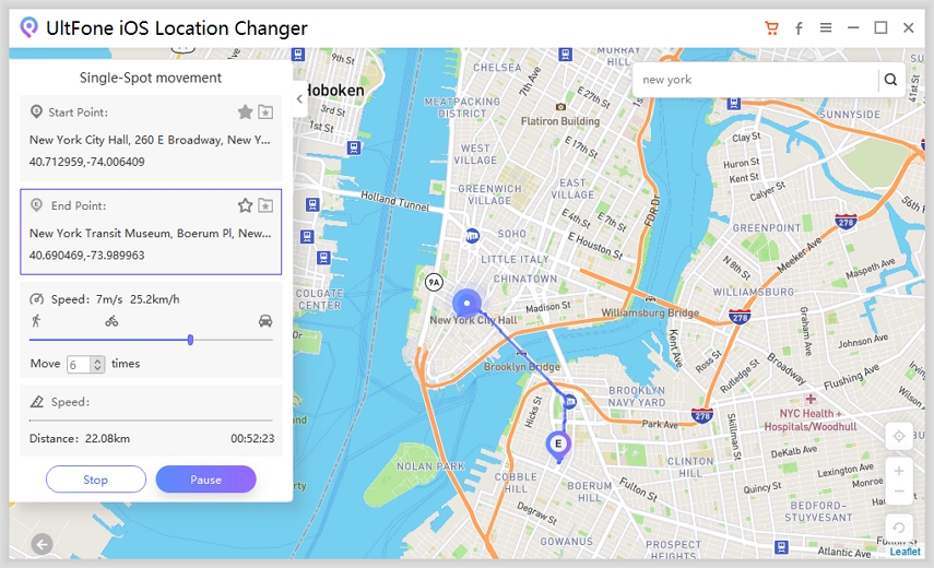 2つのスポット間のGPSの動きをシミュレートする方法