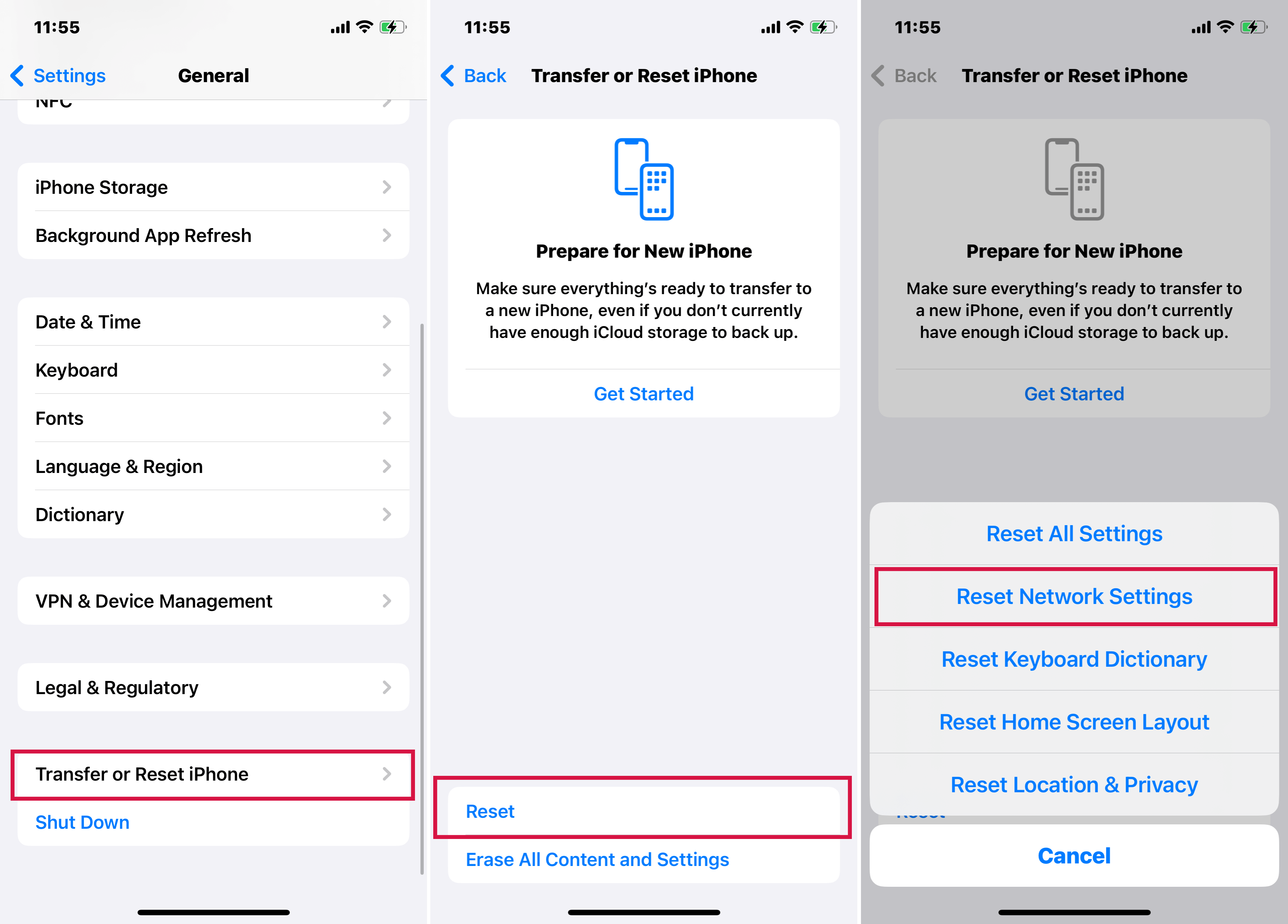 iPhoneでネットワーク設定をリセットします