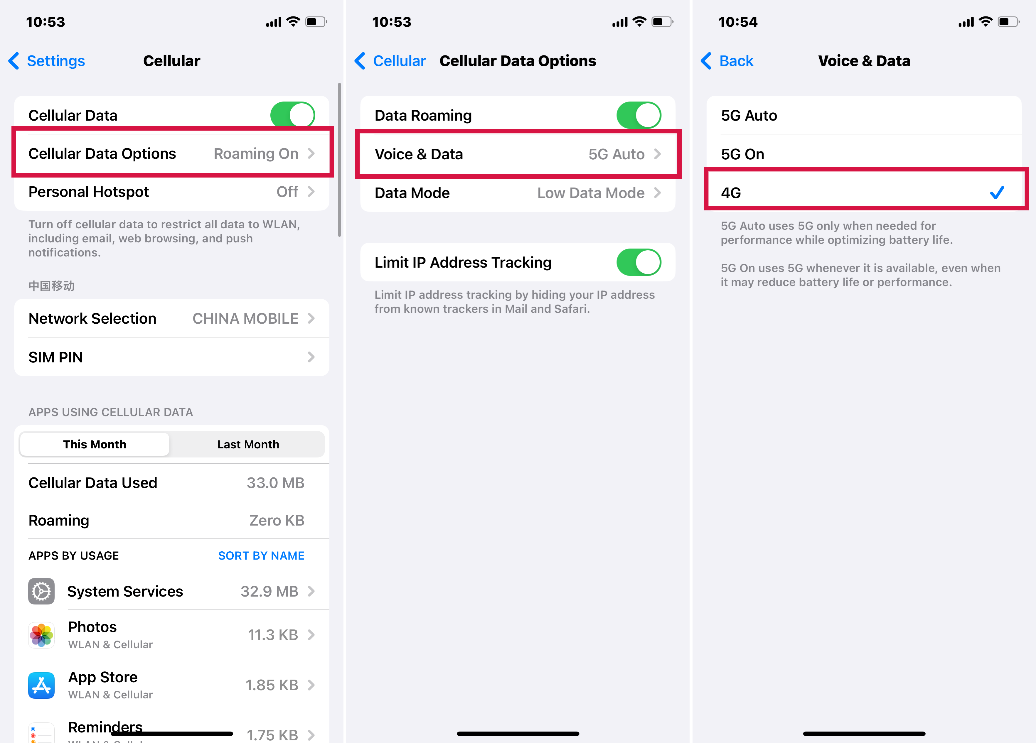 iPhoneの設定を介して5Gから4Gに切り替える手順