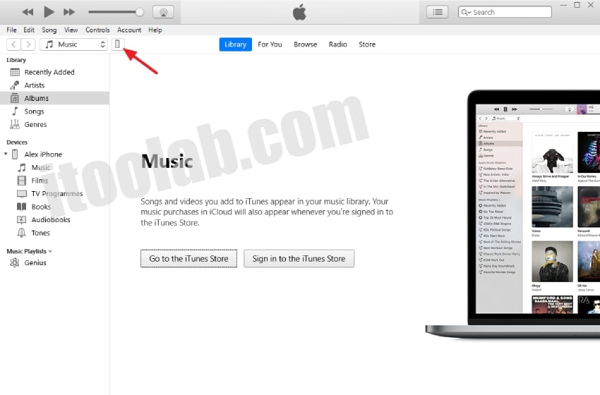 デバイスアイコンiTunesをタップします