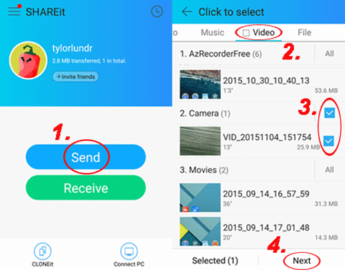 AndroidからiPhoneに大規模なビデオをShareitで転送します