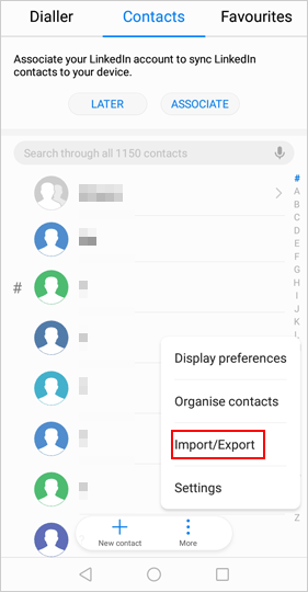Android連絡先をインポートまたはエクスポートすることを選択します