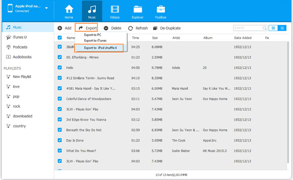 iOS転送でiPadからiPodに音楽を転送します