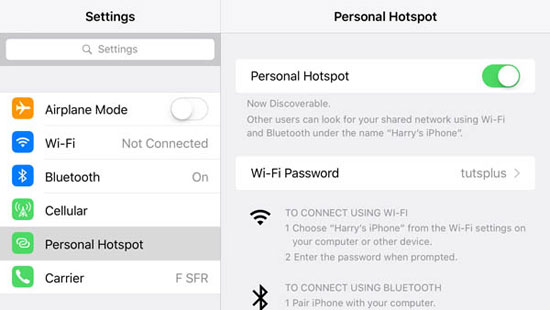 iPhoneをiPadに個人的なホットスポットとペアリングする方法